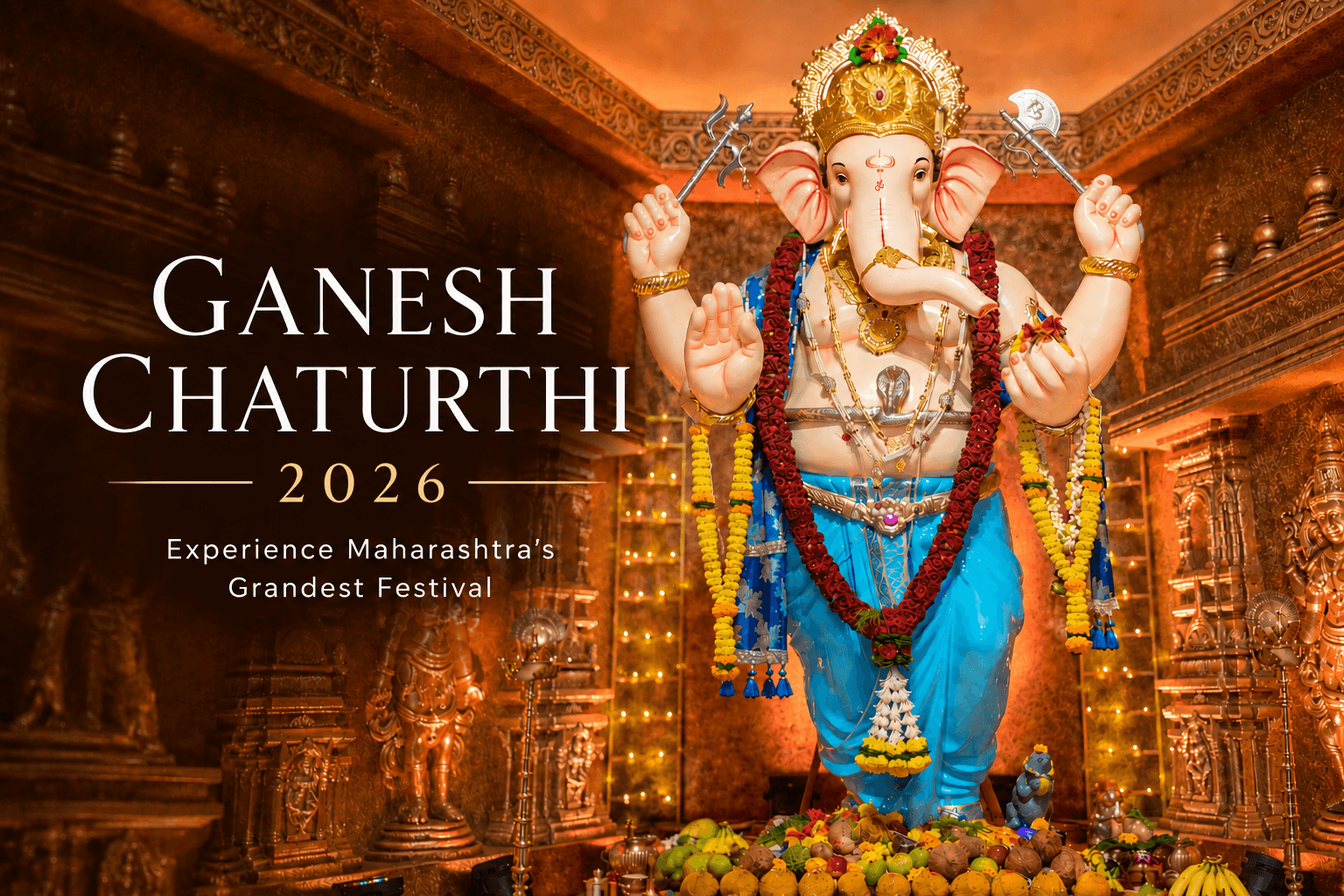 Ganesh Chaturthi celebration with a decorated Ganpati idol in Maharashtra
