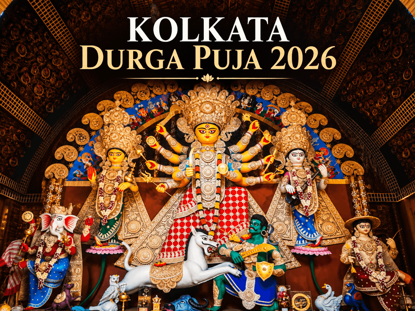 An elaborately decorated Durga Puja pandal in Kolkata during the annual festival